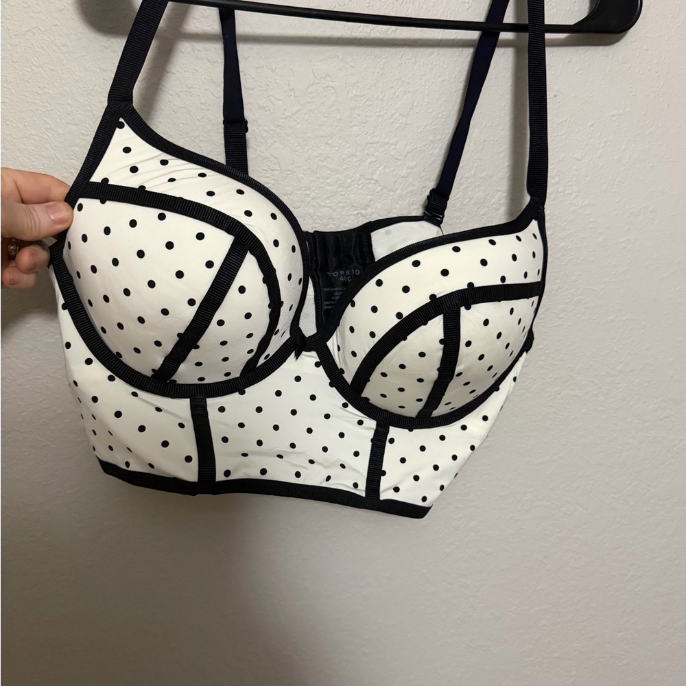 torrid White Polka Dot Longline Bra with Black Trim